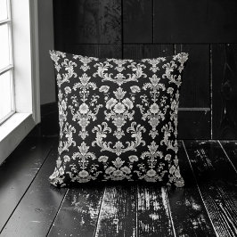 Victorian Black and White Damask Pattern Kudde
