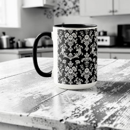 Victorian Black and White Damask Pattern Mugg