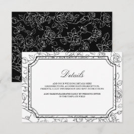 Victorian Black and White Line Art Wedding Details Tilläggskort