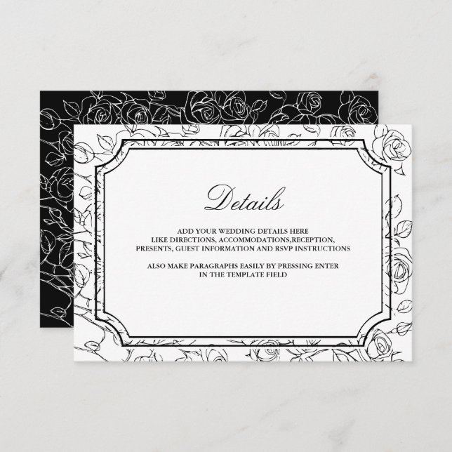 Victorian Black and White Line Art Wedding Details Tilläggskort (Fram/baksida)