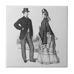 Victorian Black Grått Man Woman Elegant Kakelplatta