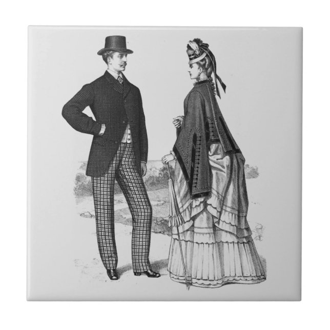 Victorian Black Grått Man Woman Elegant Kakelplatta (Framsidan)