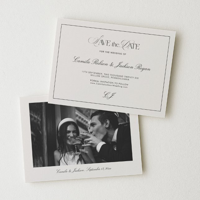 Victorian Black & Ivory Wedding Save the Date Inbjudningar (Skapare uppladdad)