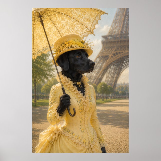Victorian Black Labrador Lady at the Eiffel Tower  Poster (Framsidan)
