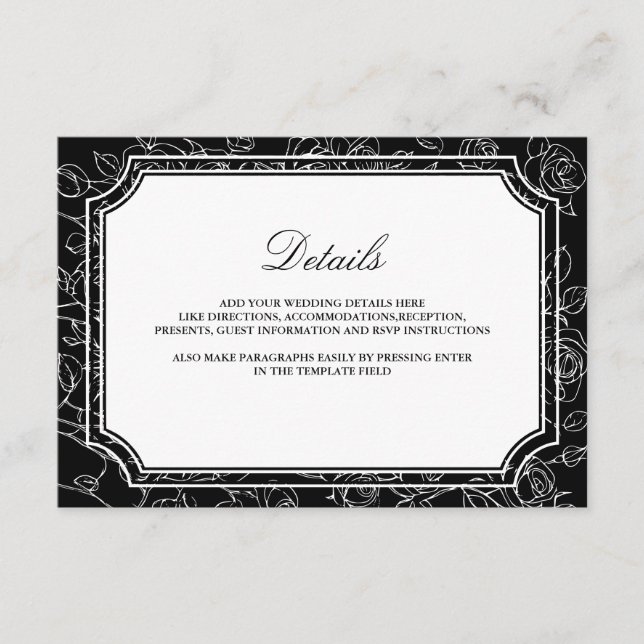 Victorian Black Line Art Wedding Details Tilläggskort (Framsida)