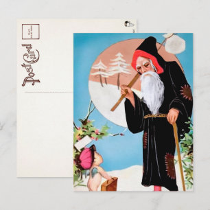 Victorian Black Robed Santa Postcard Vykort
