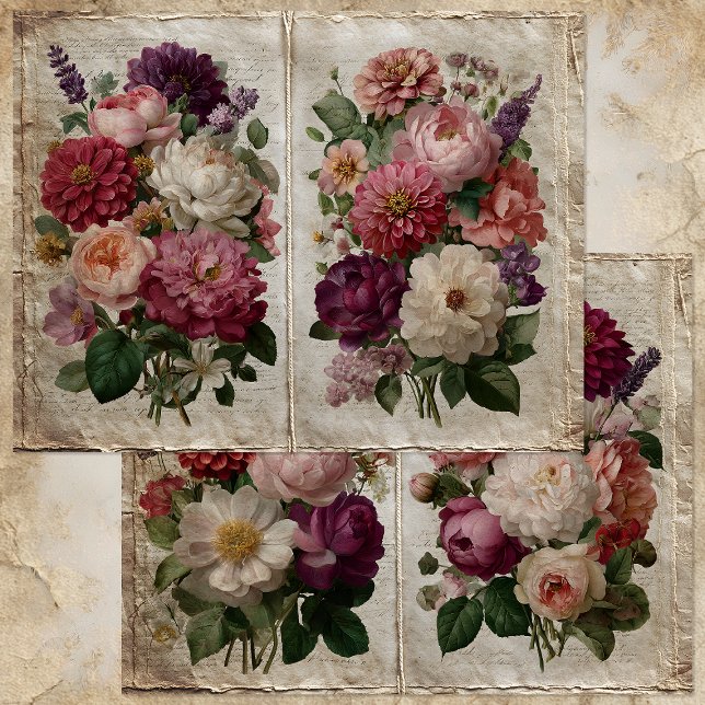 VICTORIAN BLOMMIGT BOUQUET HALF-PAGE PAPPRA LAKAN (VICTORIAN FLORAL BOUQUET HALF-PAGE PAPER SHEET)