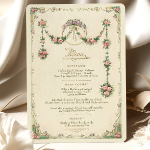 Victorian Blommigt Bröllop Menu Delikat Garland Inbjudningar
