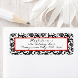 Victorian Blommigt Damask Swirl Red & Black Returadress Etikett