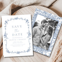 Victorian Blommigt Dusty Blue Fransk Photo Bröllop