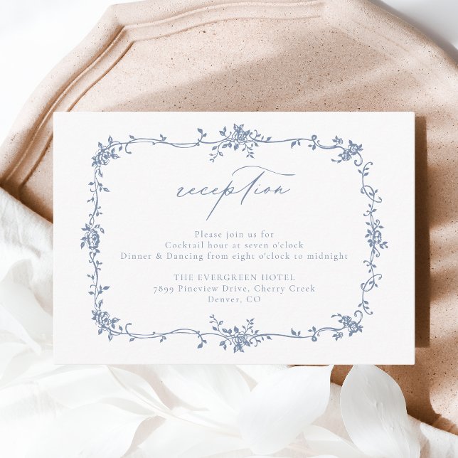 Victorian Blommigt Dusty Blue Reception Bröllop Tilläggskort (Skapare uppladdad)