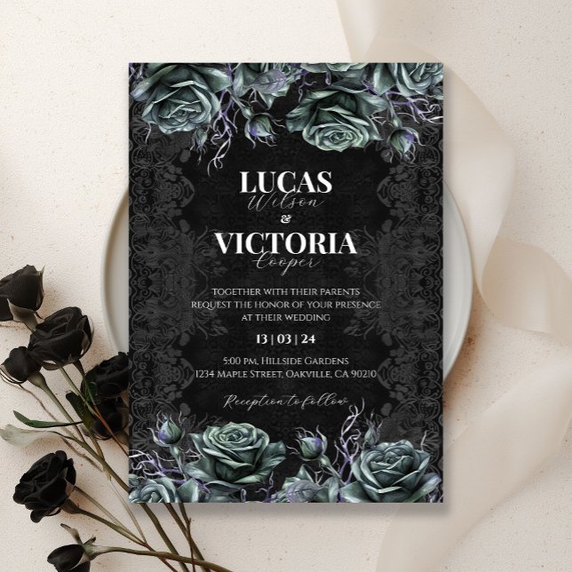 Victorian Blommigt Gothic Wedding inbjudan (Skapare uppladdad)