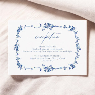 Victorian Blommigt Navy Blue Reception Bröllop Tilläggskort