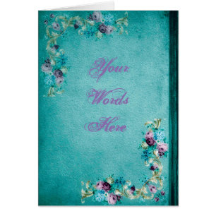 Victorian blommigt ro blommor elegant teal struktu hälsningskort