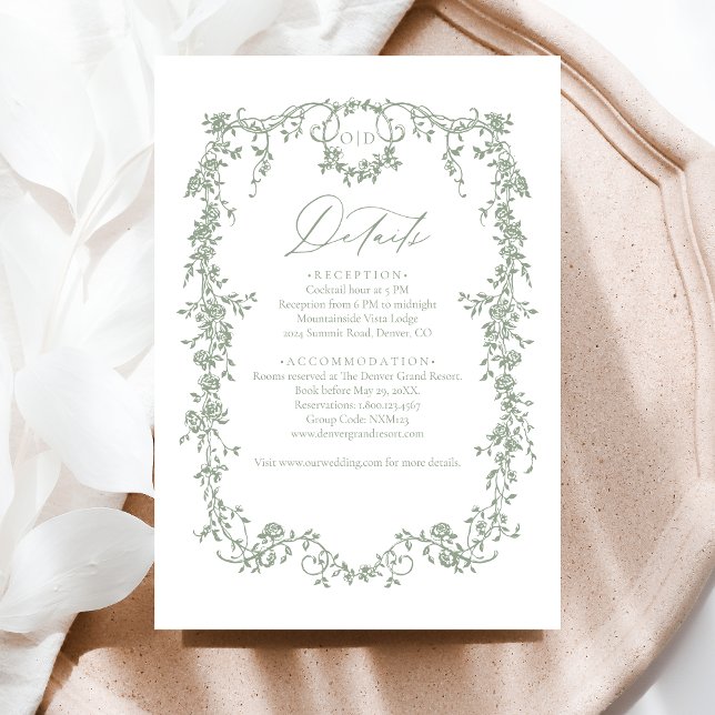 Victorian Blommigt Sage Grönt Photo Fransk Bröllop Tilläggskort (Skapare uppladdad)