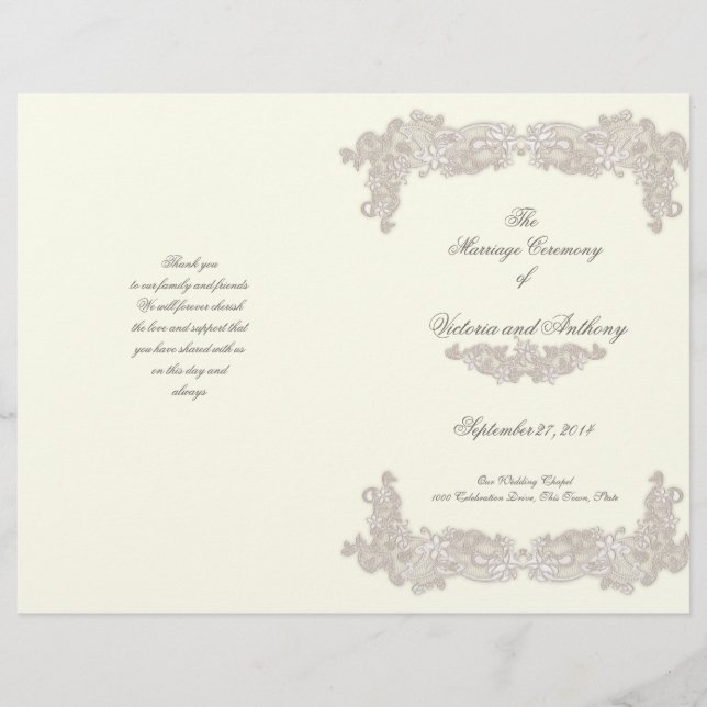 Victorian Blommigt Snöre White Bröllopsprogram (Framsida)