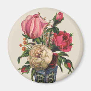 Victorian Blommor blommigt bukett med rosor Magnet