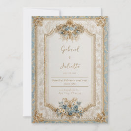 Victorian Blue Baroque Blommigt Bröllop Inbjudningar