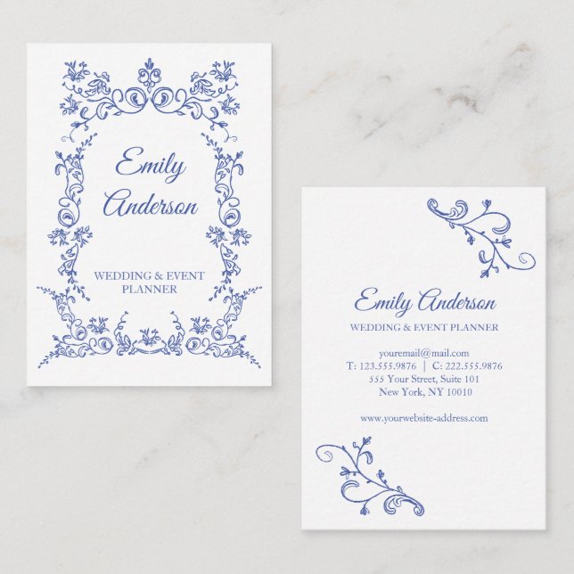 Victorian Blue Elegant hej Card Visitkort (Fram/baksida)