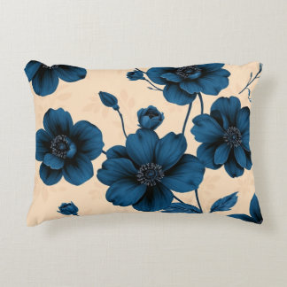 Victorian Blue Flowers on Beige Background Pillow Prydnadskudde