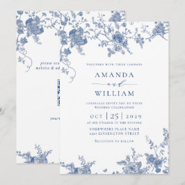 Victorian Blue Fransk Blommigt Bröllop QR-kod Inbjudningar