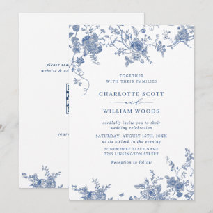 Victorian Blue Fransk Blommigt Bröllop QR-kod Inbjudningar