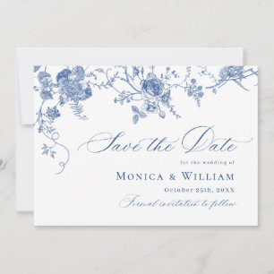 Victorian Blue Fransk Blommigt Bröllop QR-kod Spara Datumet