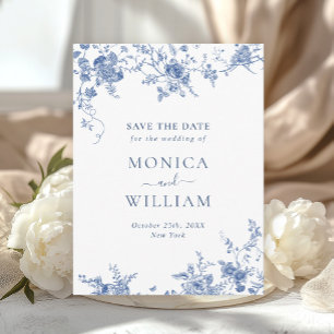 Victorian Blue Fransk Blommigt Bröllop spara datum Vykort