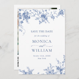 Victorian Blue Fransk Garden Blommigt Photo Bröllo Spara Datumet