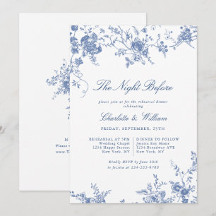 Victorian Blue Fransk Garden Rehearsal Dinner Inbjudningar