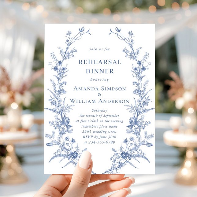 Victorian Blue Fransk Garden Rehearsal Dinner Inbjudningar (Skapare uppladdad)