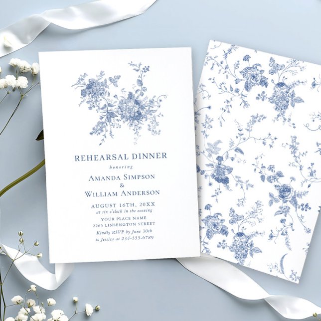 Victorian Blue Fransk Garden Rehearsal Dinner Inbjudningar (Skapare uppladdad)