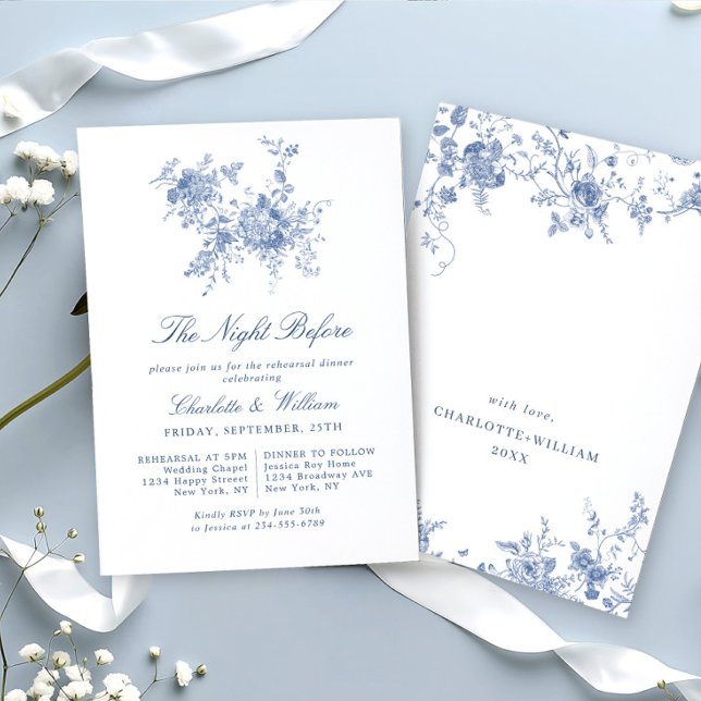 Victorian Blue Fransk Garden Rehearsal Dinner Inbjudningar (Skapare uppladdad)