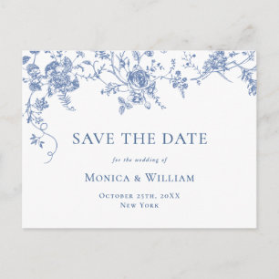 Victorian Blue Fransk Garden Wedding Spara datum Vykort