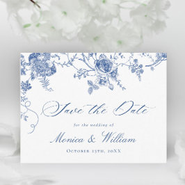 Victorian Blue Fransk Garden Wedding Spara datum Vykort