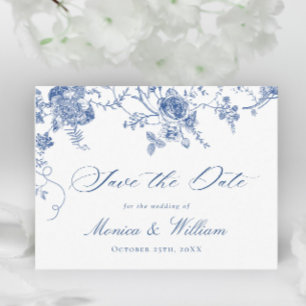 Victorian Blue Fransk Garden Wedding Spara datum Vykort