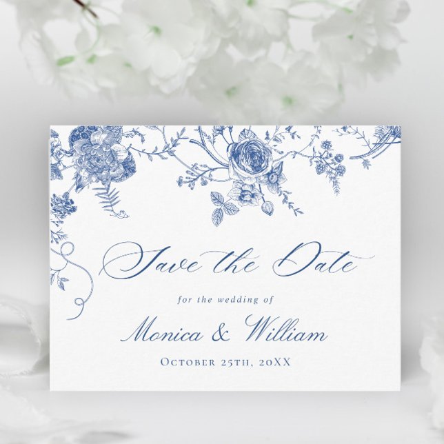 Victorian Blue Fransk Garden Wedding Spara datum Vykort (Skapare uppladdad)