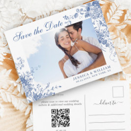Victorian Blue Fransk Garden Wedding Spara datum Vykort