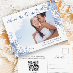 Victorian Blue Fransk Garden Wedding Spara datum Vykort