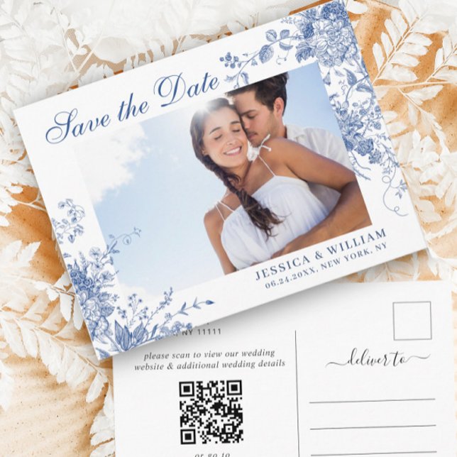 Victorian Blue Fransk Garden Wedding Spara datum Vykort (Skapare uppladdad)
