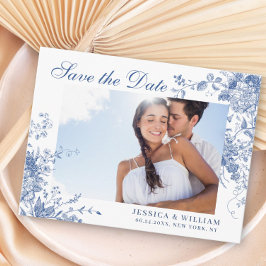 Victorian Blue Fransk Garden Wedding Spara datum Vykort