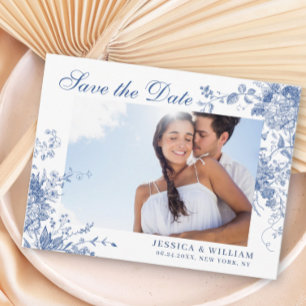 Victorian Blue Fransk Garden Wedding Spara datum Vykort