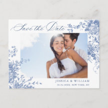 Victorian Blue Fransk Garden Wedding Spara datum