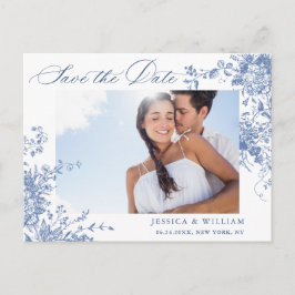 Victorian Blue Fransk Garden Wedding Spara datum Vykort