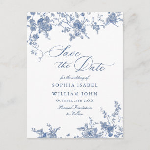 Victorian Blue Fransk Garden Wedding Spara datum Vykort
