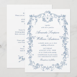 Victorian Blue Fransk Ornate Bröllop all i ett Inbjudningar