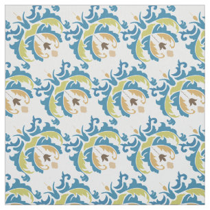 Victorian Blue Grönt Botanical Blommigt Fabric Tyg