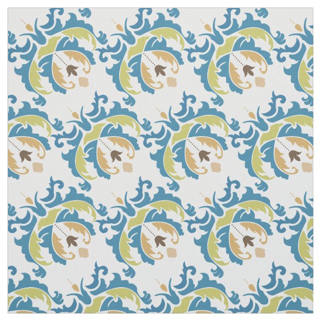 Victorian Blue Grönt Botanical Blommigt Fabric Tyg (Provkarta)