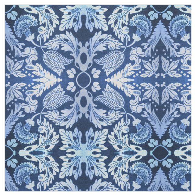 Victorian Blue Mönster Fabric Tyg (Provkarta)