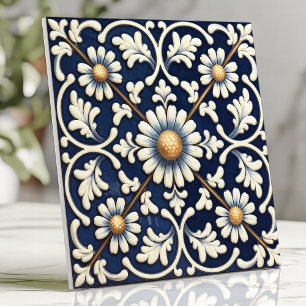 Victorian Blue och Ivory Daisy Mönster Kakelplatta